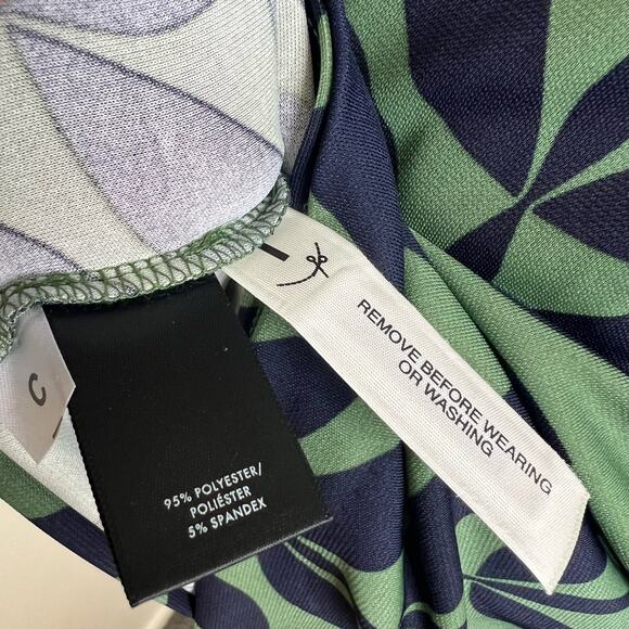 Ann Taylor Wrap Dress 2 Jersey Knit Green Navy Work Vneck Office Knee Length New - Picture 8 of 10